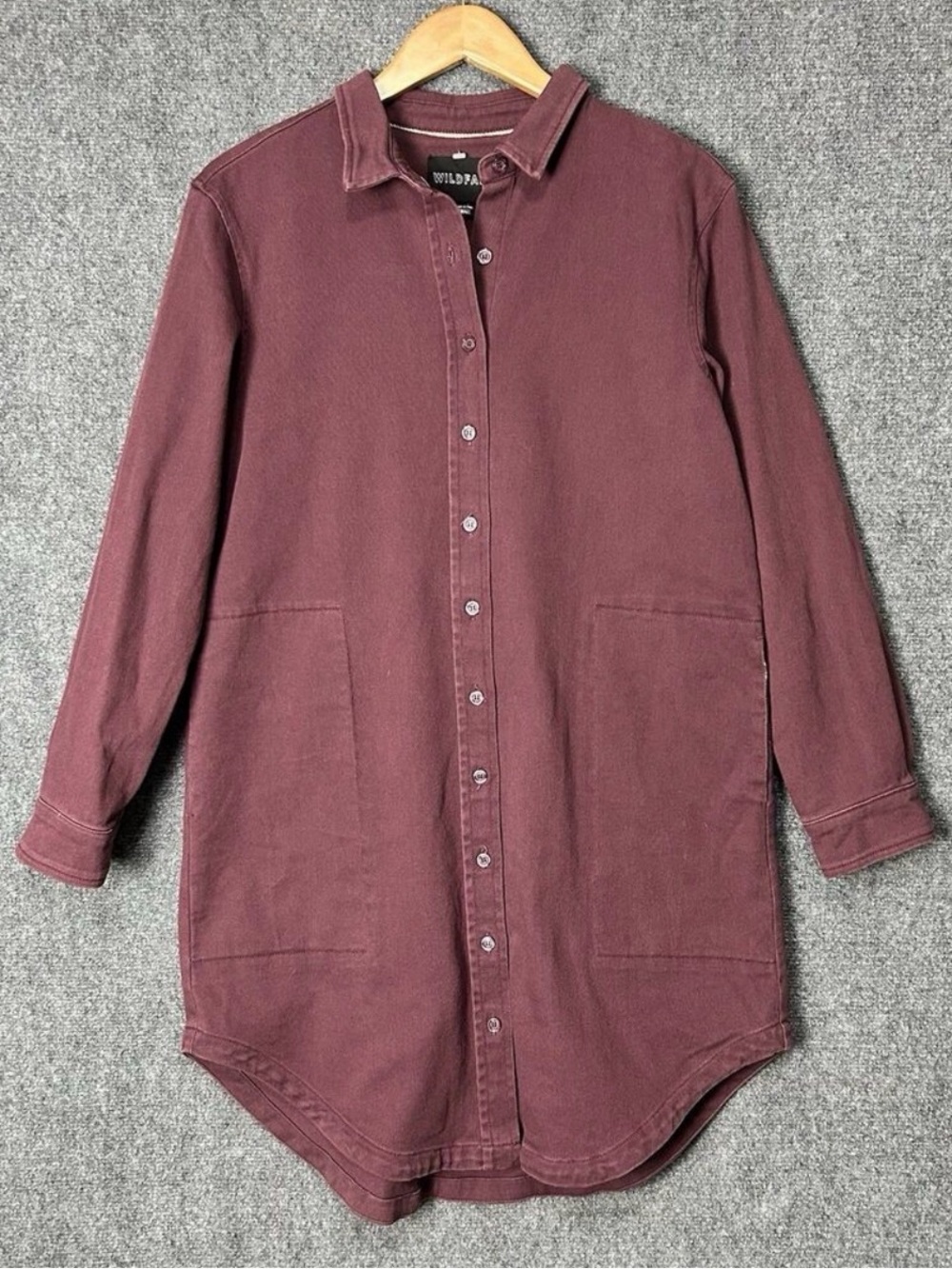 WILDFANG essentials Dress Womens Small Maroon Shirtdress Mini Long Sleeve